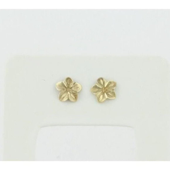 10k Yellow Gold Plumeria Flower Earrings Stud Post - Picture 3 of 8